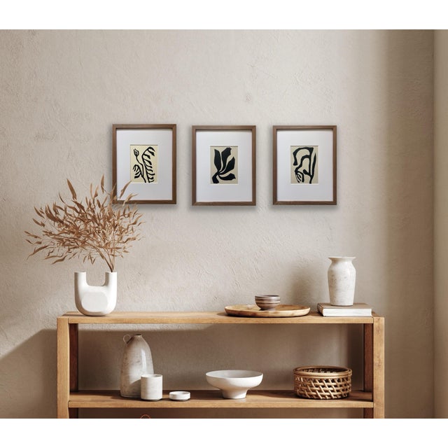 Abstract minimalist acrylic painting on French hand crafted cotton paper. Framed in a solid walnut wood frame. All works...