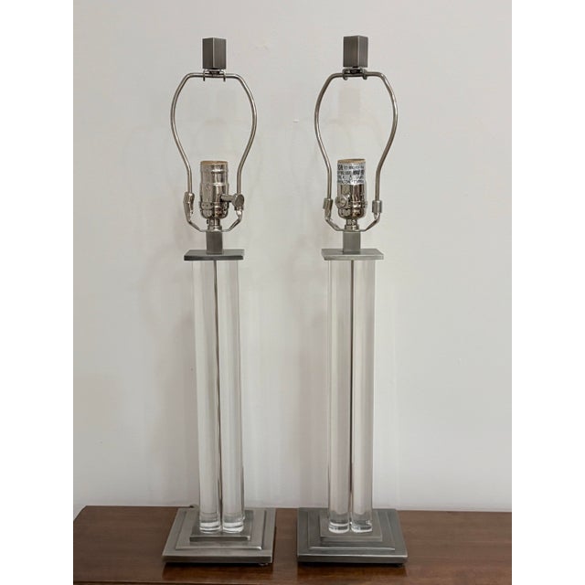 Silver Robert Abbey Acrylic Lucite Lamps, a Pair For Sale - Image 8 of 12