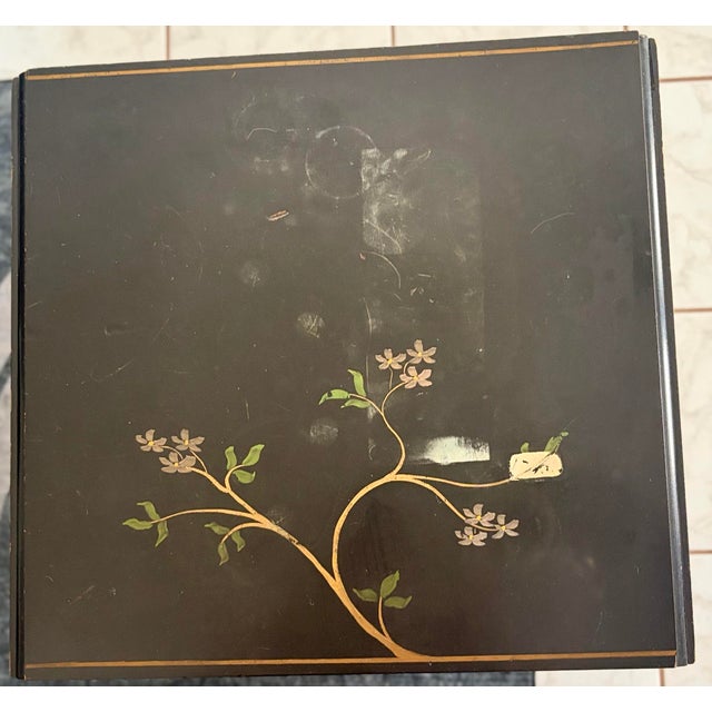 Mid 20th Century Chinoiserie Hand-Painted Black & Gold Drop-Leaf Server For Sale - Image 9 of 12