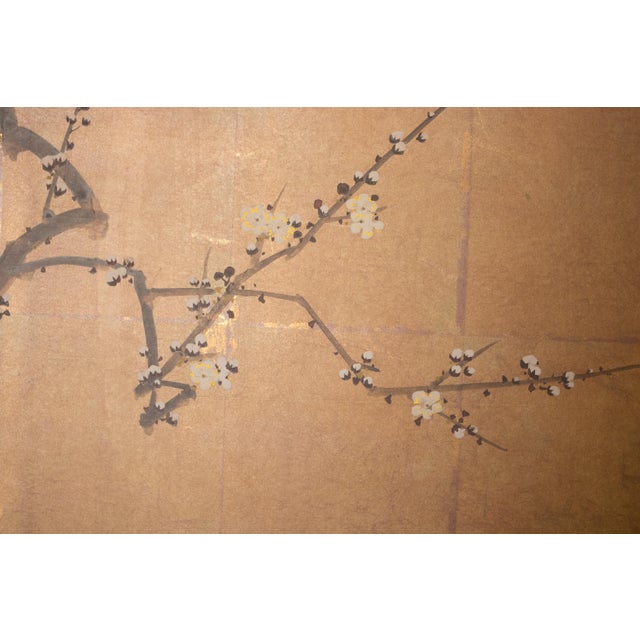 Sienna "Plum Blossom, Peony, Iris", 1970s Showa Era Japanese Painted Byobu Screen For Sale - Image 8 of 18