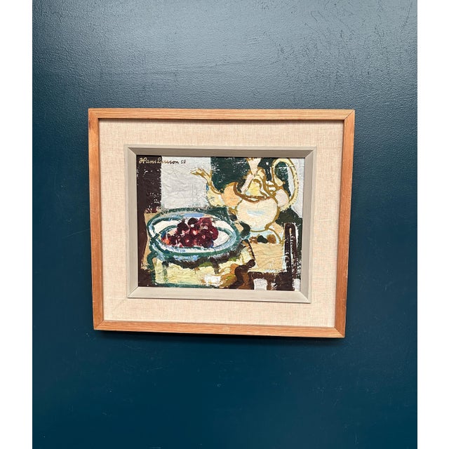 Hans Larsson, Fruits and Teapot, 1952, Oil Painting on Panel, Framed For Sale - Image 12 of 13
