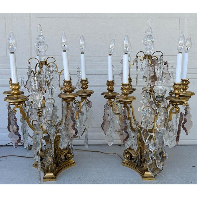 19th Century E. F. Caldwell Gilt Bronze & Baccarat Crystal Girandole Table Lamps - a Pair For Sale - Image 18 of 18