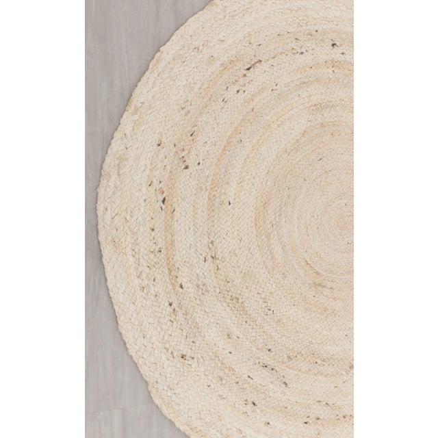 Boho Chic White Jute Round Hand Made Braided Style Boho Rug 4 Foot For Sale - Image 3 of 10