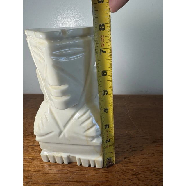 Vintage Heavy Carved Marble Figural Bookend Geometric Face Sculpture 8 Inch For Sale - Image 10 of 11
