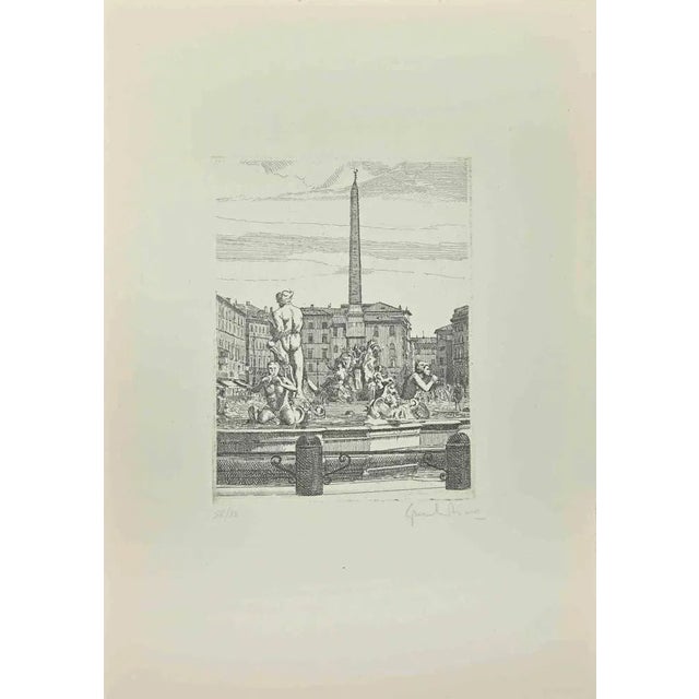 Roman View is an artwork realized by Giuseppe Malandrino. Print in etching technique Hand-signed by the artist in pencil...