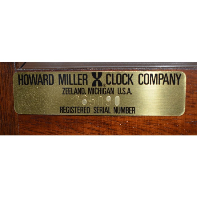 Howard Miller Mahogany Grandfather Clock Triple Chime Mechanical Floor Clock 80s For Sale - Image 15 of 16