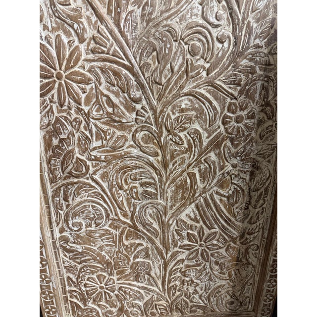 Wood Whitewashed Carved Wood Tree of Life Wall Panel – Rustic Floral Barn Door Art For Sale - Image 7 of 11