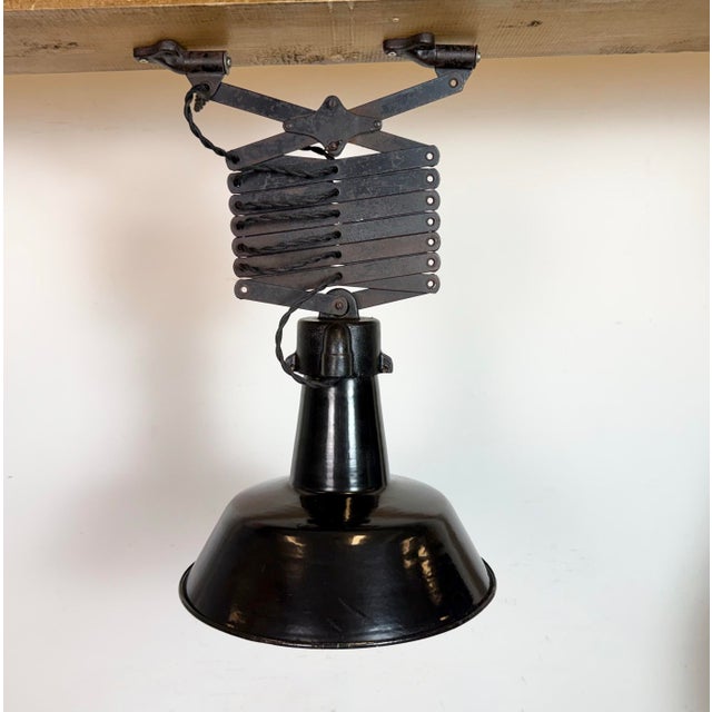 Black Industrial Black Enamel Scissor Ceiling Lamp, 1930s For Sale - Image 8 of 18