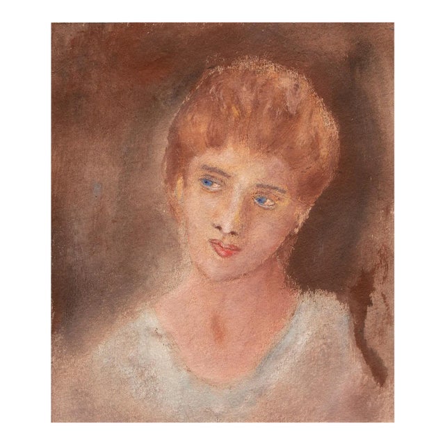 Portrait of a Woman by Unknown Artist, Vintage Watercolor Painting For Sale