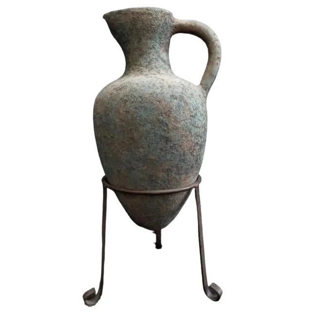 1960s Elongated Terra Cotta Vase on Metal Stand For Sale In Los Angeles - Image 6 of 6