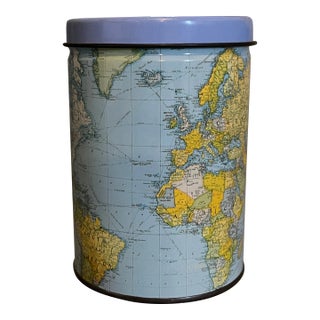 Late 20th Century Vintage World Map Tin For Sale