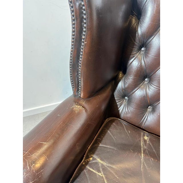 Vintage Brown Leather Wingback Armchair For Sale - Image 4 of 6