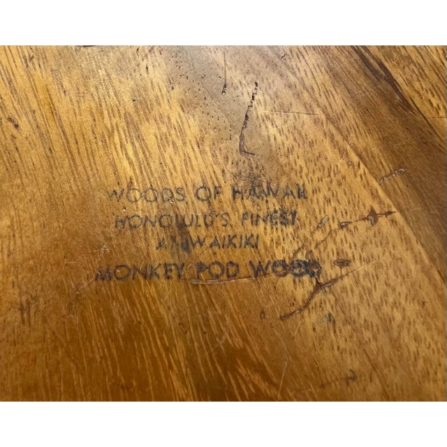 1970s Mid Century Monkey Pod Wood Hawaiian Leaf Shaped Bowl For Sale - Image 5 of 9