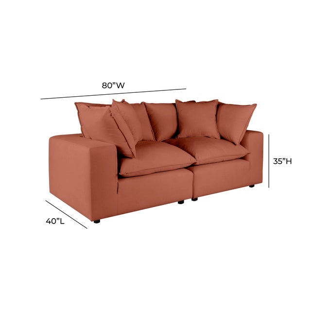 Wood Cali Rust Performance Fabric Modular Loveseat For Sale - Image 7 of 8