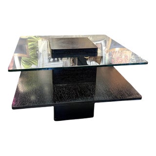 1980s Postmodern Ebonized Wood & Glass Tiered Geometric Coffee Table For Sale