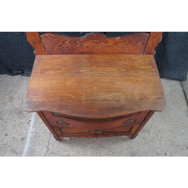 Late 19th Century Antique Victorian Quartersawn Oak Chest Washstand Dry Sink W Towel Bar Rack For Sale - Image 5 of 12