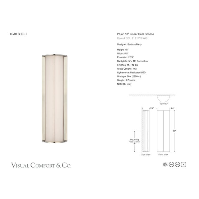 Barbara Barry for Visual Comfort Signature Phinn 18" Linear Bath Sconce in Polished Nickel with White Glass For Sale - Image 9 of 10