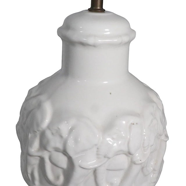 Reposse Ceramic White on White Ceramic Table Lamp With Elephant Motif For Sale - Image 4 of 10