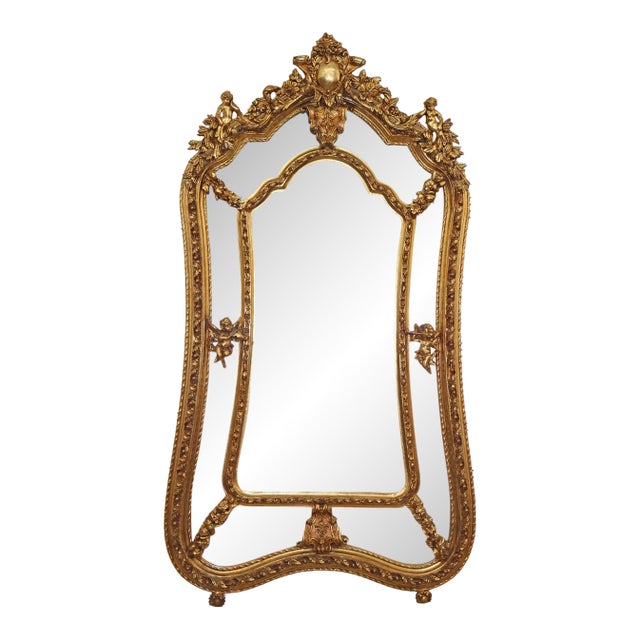 Large Monumental Louis XV French Style Putti Center Beveled Wall Mirror For Sale