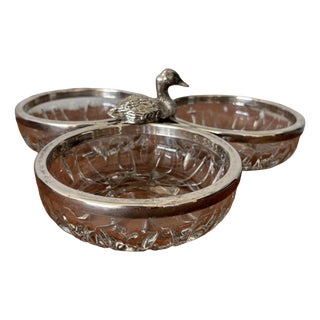 Vintage Glass and Stainless Steel Appetizer Platter, 1970s For Sale