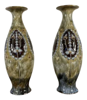 Art Nouveau Shaped Vases from Royal Doulton, 1920, Set of 2