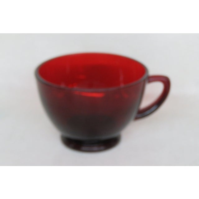 Mid-Century Modern Anchor Hocking Royal Ruby Red Glass Footed Cup Tea Punch Cup Set of Seven For Sale - Image 3 of 12