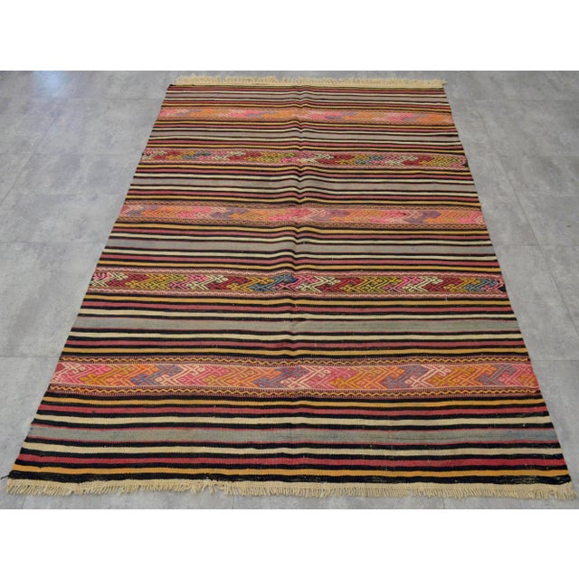 Turkish Vintage Braided Rug. Flat Weave Area Rug - 4' 6" X 6' 11" For Sale - Image 3 of 11
