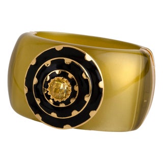 Miriam Salat Translucent and Frosted Vintage Golden Resin Cuff With Topaz For Sale
