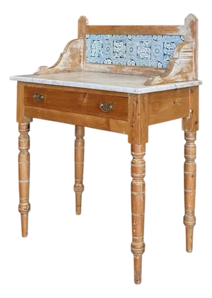 Late 19th Century English Pine Washstand With Blue and White Tile Backsplash