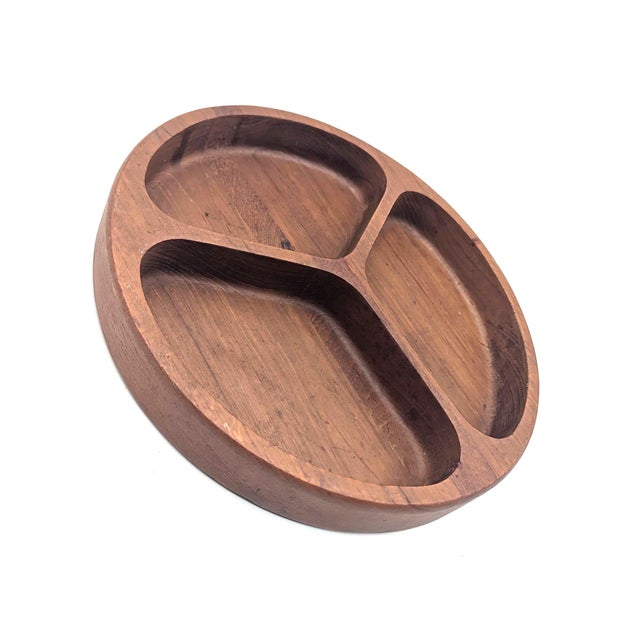 1970s 1970s Teak Wood Partitioned Snack Bowl For Sale - Image 5 of 11