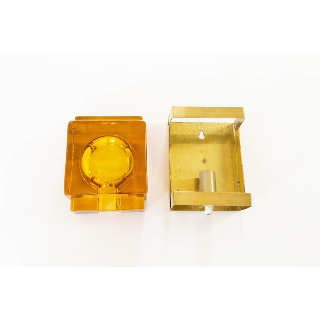 Metal Amber Coloured Maritim Glass and Brass Wall Lamp by Vitrika, 1970s For Sale - Image 7 of 8