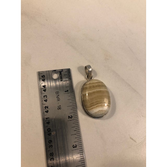 Vintage Tan / Cream Oval Striped Agate Pendant For Sale - Image 9 of 9