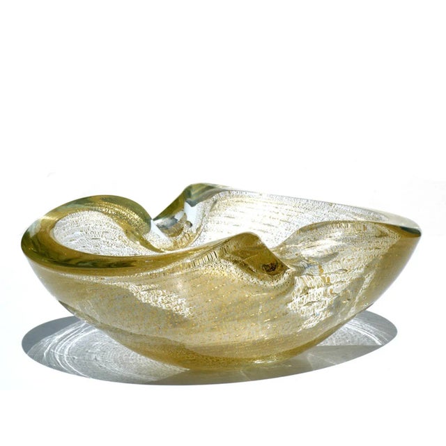 Big Glass Bowl Seguso, 1950 Murano Glass with Gold Leaf Perfect Condiction I have official proof of authenticity such as...