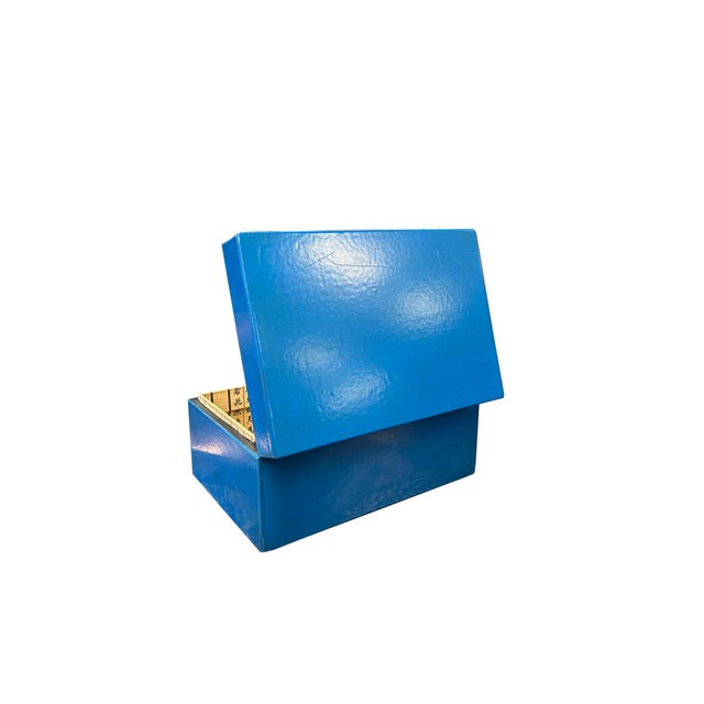 Small Oriental Round Hardware Bright Blue Rectangular Container Box For Sale - Image 4 of 4