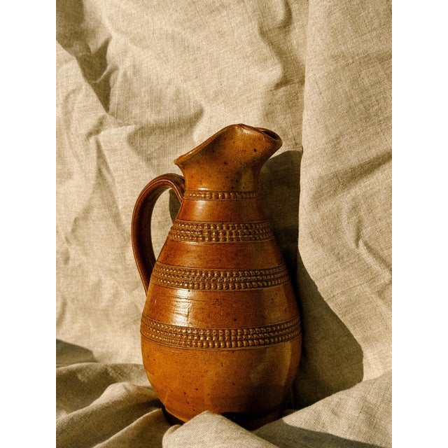 Mid-Century Modern Mid-Century French Handmade Earth-Toned Stoneware Water Pitcher, 1960s For Sale - Image 3 of 4