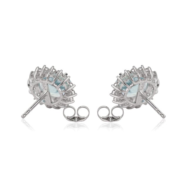 VRJewels 3.72ct Oval Aquamarine Diamond Halo Stud Earrings in 14k Gold- 2 Pieces For Sale - Image 9 of 15
