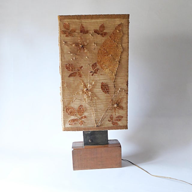 Large Vintage Lamp in Wood, Metal and Fabric, 1970s For Sale - Image 3 of 15