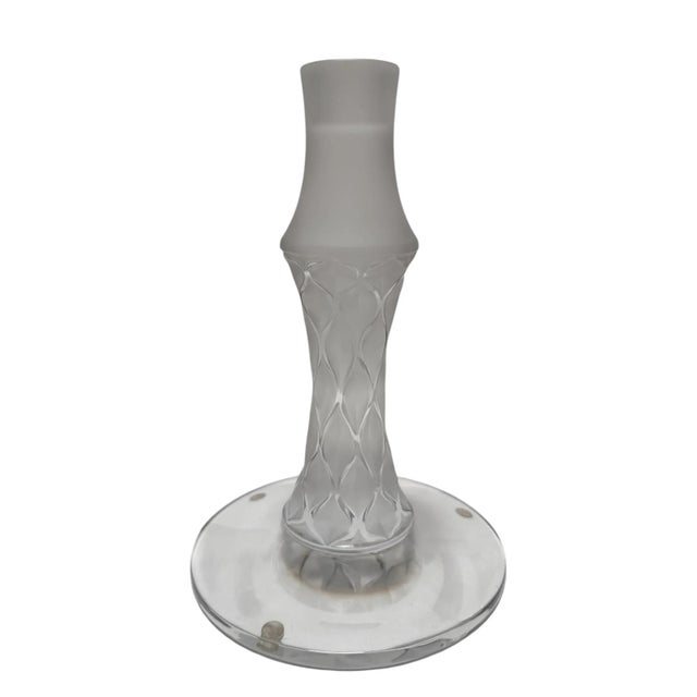 French Pair of Signed Lalique French Crystal Candlesticks For Sale - Image 3 of 5