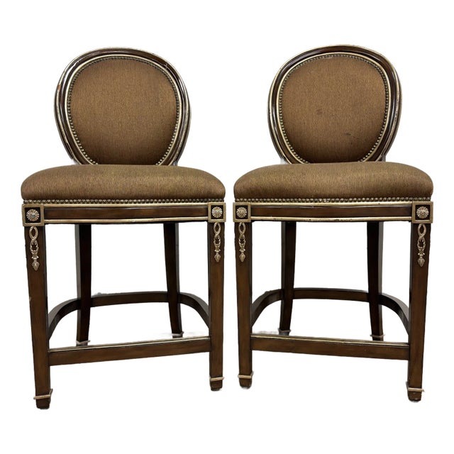 Marge Carson French Louis XVI Style Round Back Bar Stools For Sale