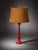 Vintage-Style Red Glass Table Lamp With Textured Burlap Shade For Sale - Image 4 of 4