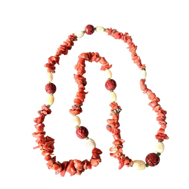 Salmon Vintage Chinese Coral and Cinnabar 36" Beaded Necklace For Sale - Image 8 of 8