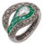 Vintage Diamond Emerald Platinum Snake Ring, Size 7 For Sale