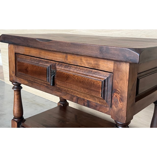 20th Pair of Large Spanish Nightstands or Low Console Tables With Drawer For Sale - Image 10 of 11