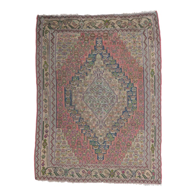 Vintage Persian Bijar Kilim Rug - 4'10 X 6'00 For Sale