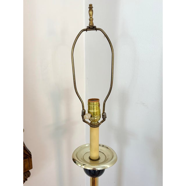 Frederick Cooper 1970s Brass Floor Lamp With Marble Orbs and Black Shade For Sale - Image 4 of 11