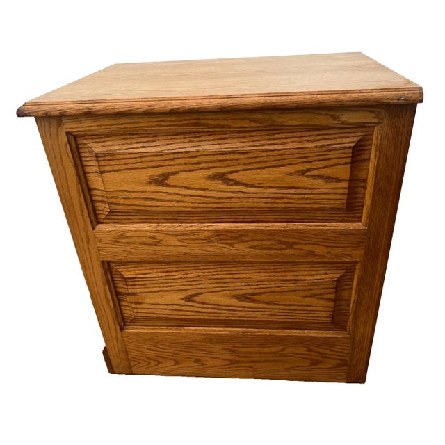 Wood Vintage Tiger Oak File Cabinet Two Drawers One Locks Paneled Sides Legal Size For Sale - Image 7 of 11