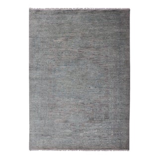 Modern Muted Oushak Type Rug in Wool With Sub-Geometric Design in Green & Earthy Tones For Sale