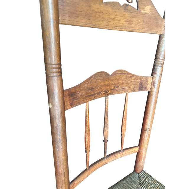 19th Century New England Rush Seat Ladder Back Chair For Sale - Image 9 of 11