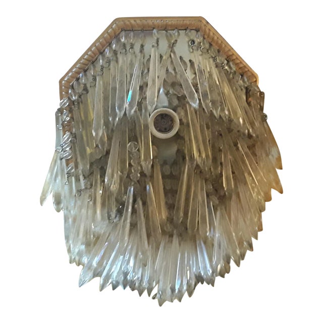 19thc French Napoleon Cut Crystal Tiered Gilt Bronze Flush Mount Fixture For Sale
