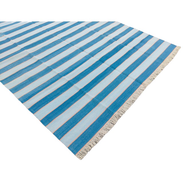 Casa Cosima Handmade Cotton Area Rug, Natural Vegetable Dyed, Blue and Orange Striped Rug - 9'x12' For Sale - Image 4 of 11